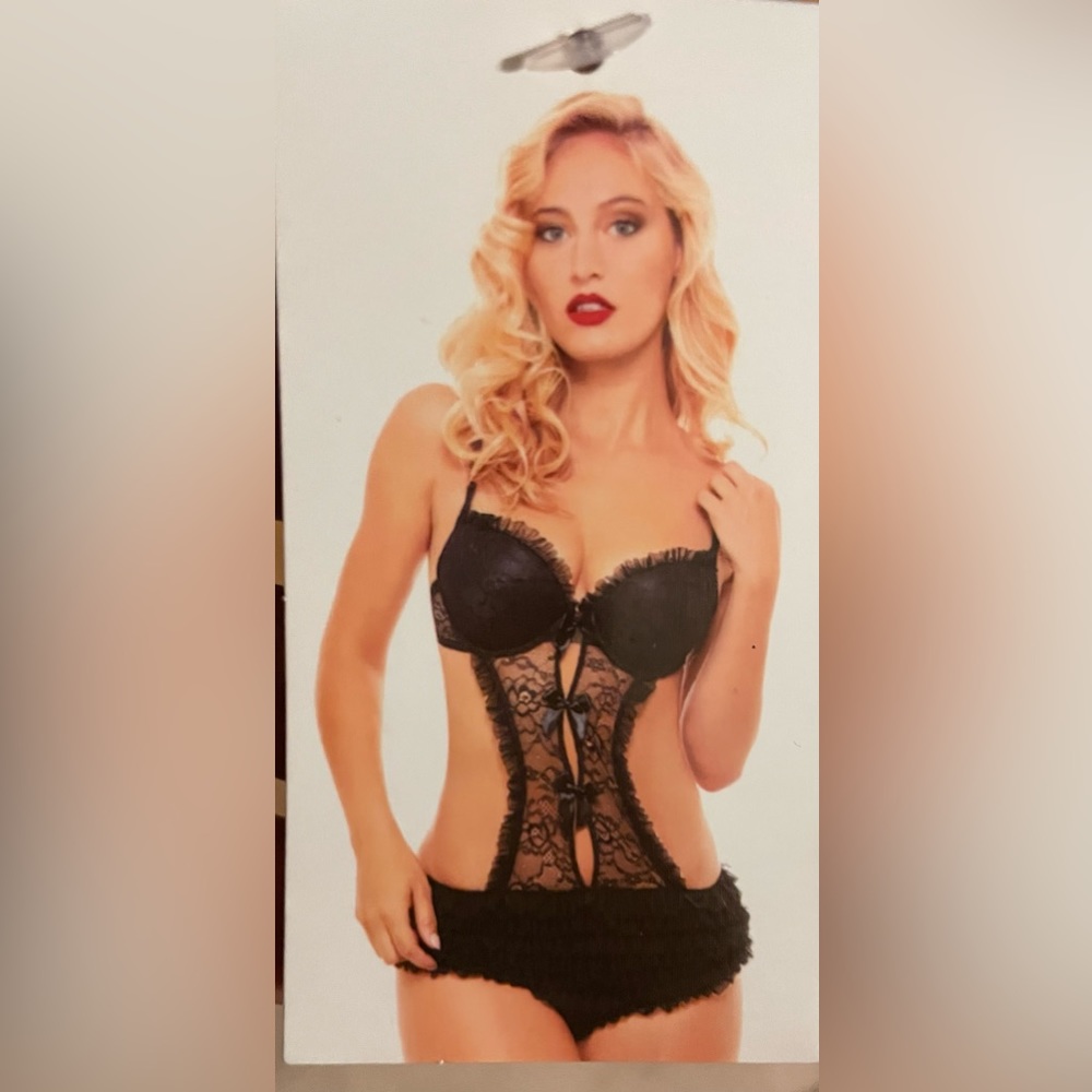 Black lace bodysuit. Size 34C/M